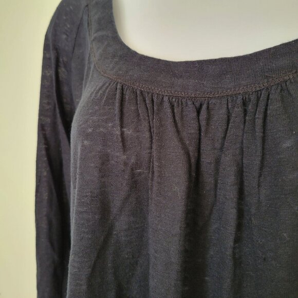 Joie Black Linen Long Sleeve Blouse Button Tabs M Summer Neutral Natural - Picture 8 of 8